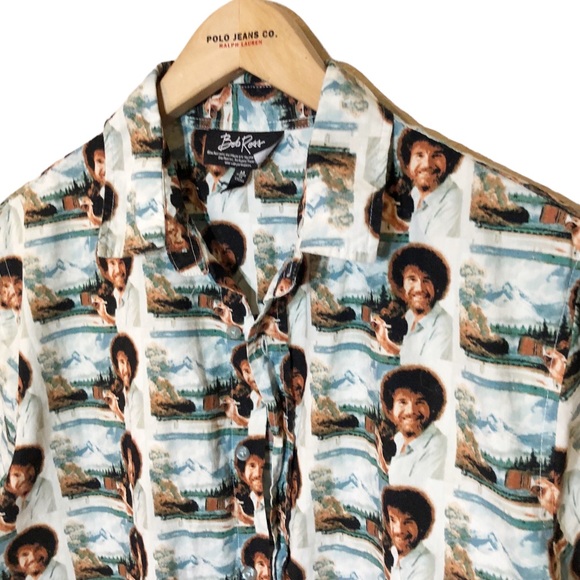 Bob Ross Novelty print allover SS Button Down iconic Joy of Painting pi… - Picture 1 of 8